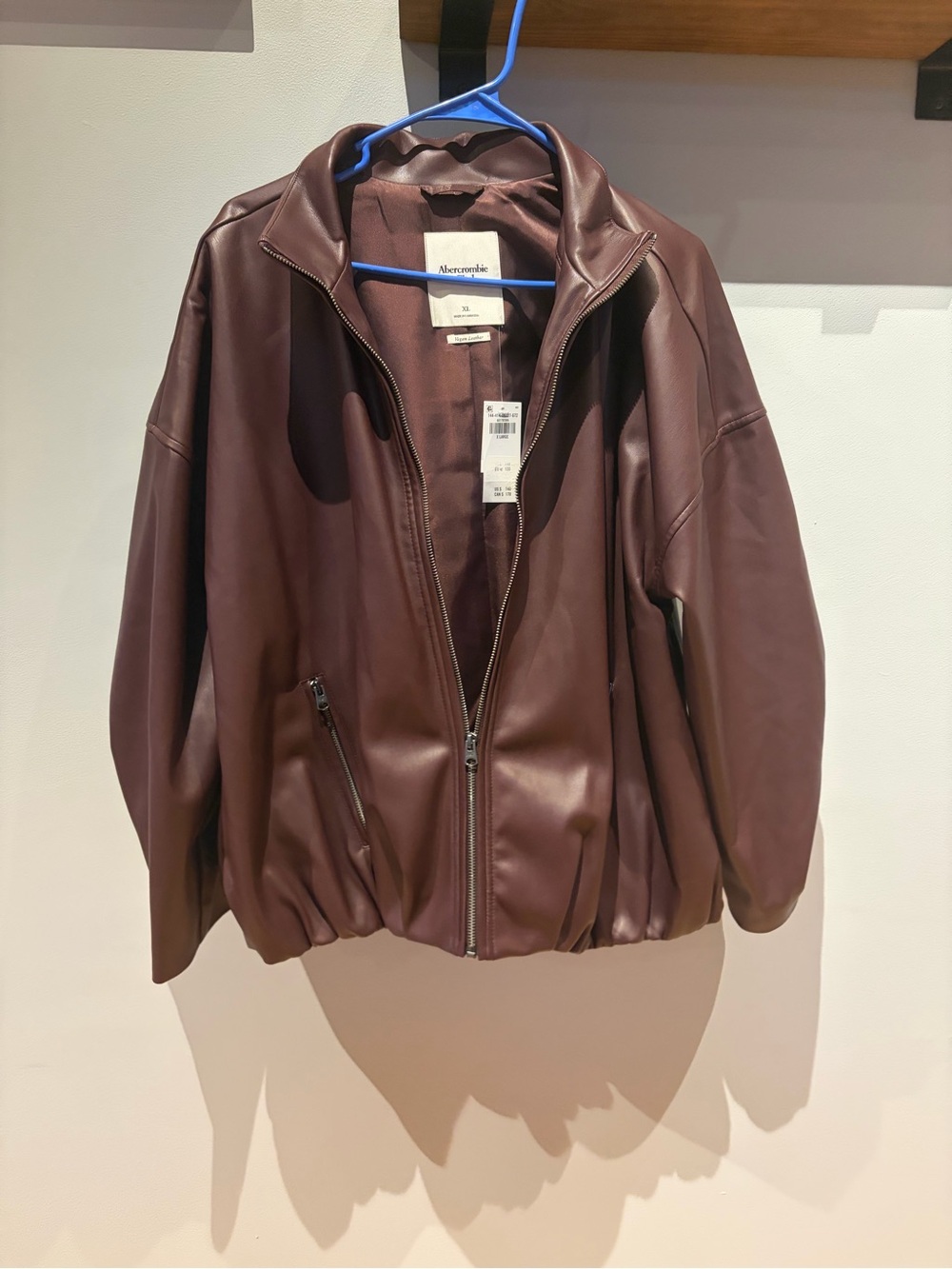 Abercrombie & Fitch Faux Leather Bomber Jacket - Deep Brown
